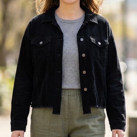 ee:some Jackets & Blazers - EE:SOME |‎ Black Corduroy Cropped Trucker Jacket Raw Hem Oversized | Large